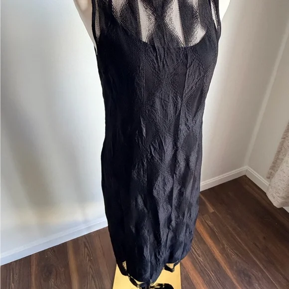 Y2K DKNY Black Sleeveless Midi Dress with Sheer Yoke - Picture 3 of 9